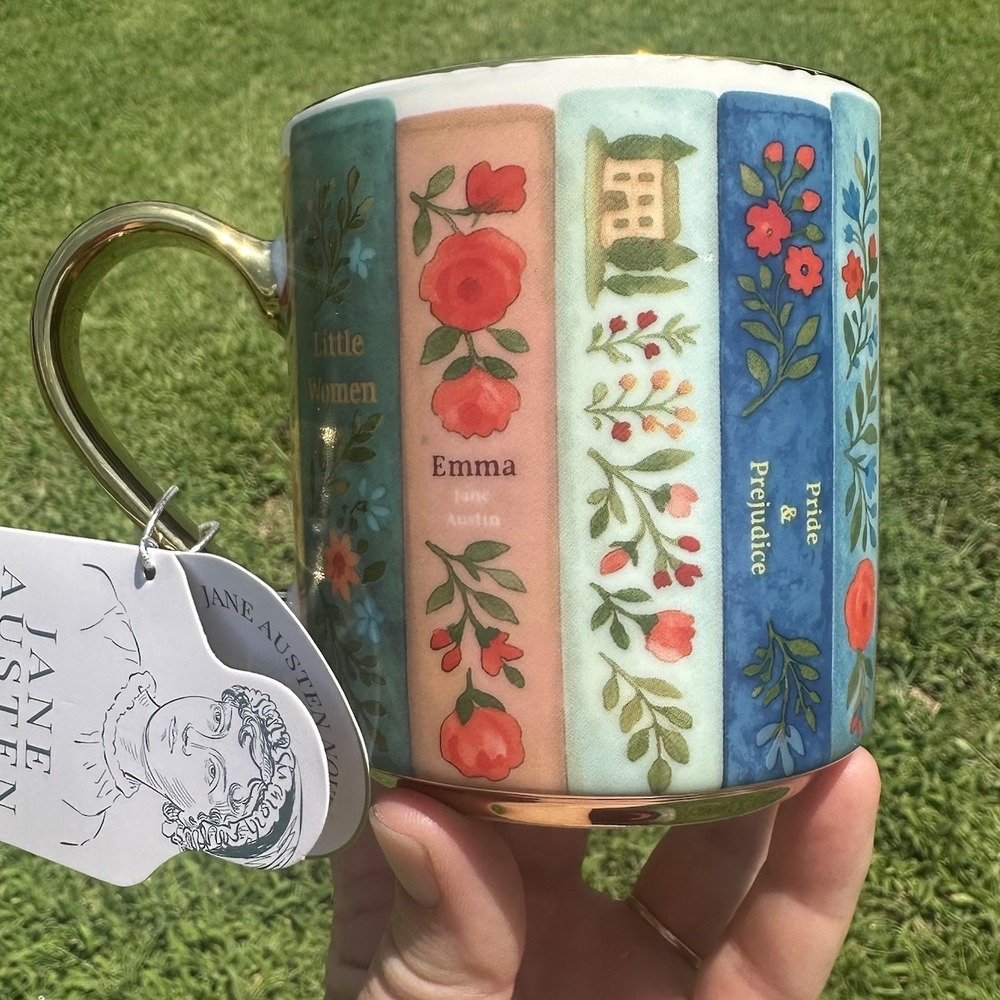 Jane Austen Novels Bookish Mug 14 oz Gold Rim & Handle DW Safe Envogue Porcelain